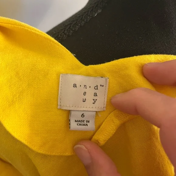 A New Day Bright Yellow Linen Blend V-Neck Flutter Sleeve Dress - Picture 4 of 5